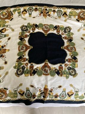 L'Oreal Black, White, Gold & Green Patterned Silk Scarf